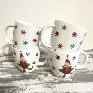 Crate & Barrel JINGLE ELF 7oz Mini Mug Christmas Holiday Set Of 4 NEW / UNUSED